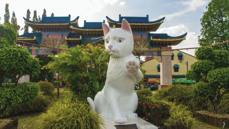 Chinatown: Kuching South City Council's white cat monument. Photo / 123rf