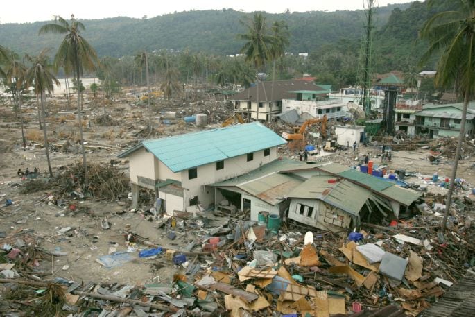 Total destruction as viewed from the top floor of the Phi Phi Hotel, in Thailand. Photo/ Brett Phibbs.