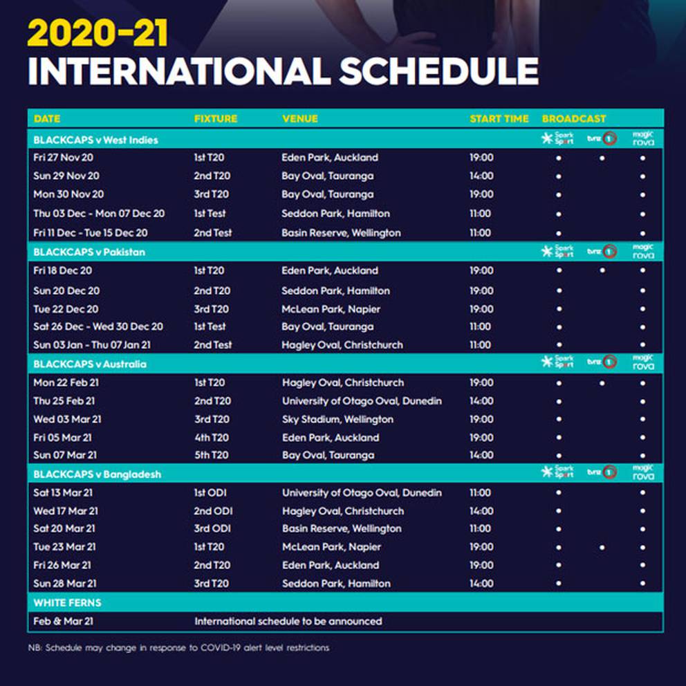 New Zealand Cricket reveal schedule for Black Caps and White Ferns NZ