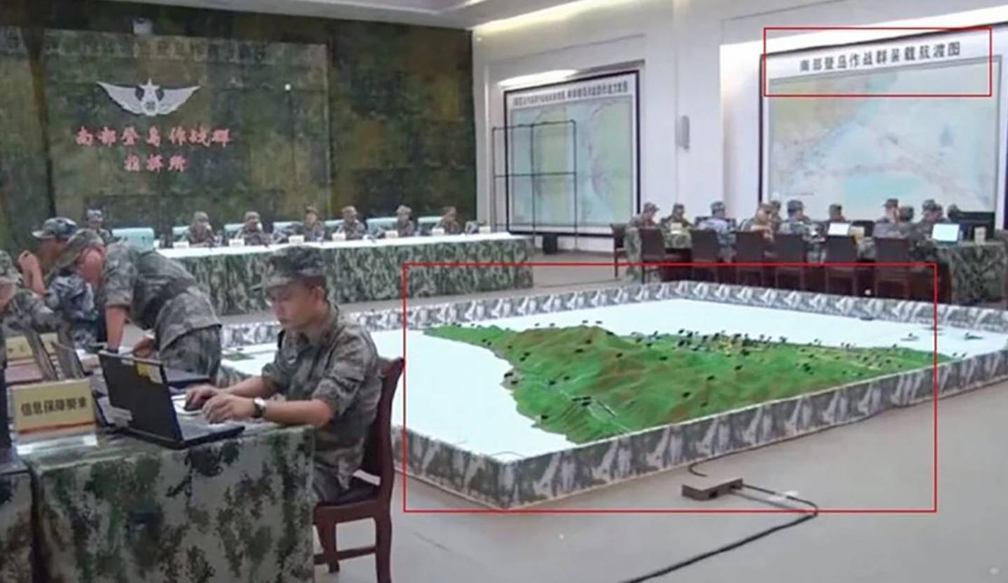 A 3D model of southern Taiwan at a PLA Southern Theatre Command centre. Photo / SCMP