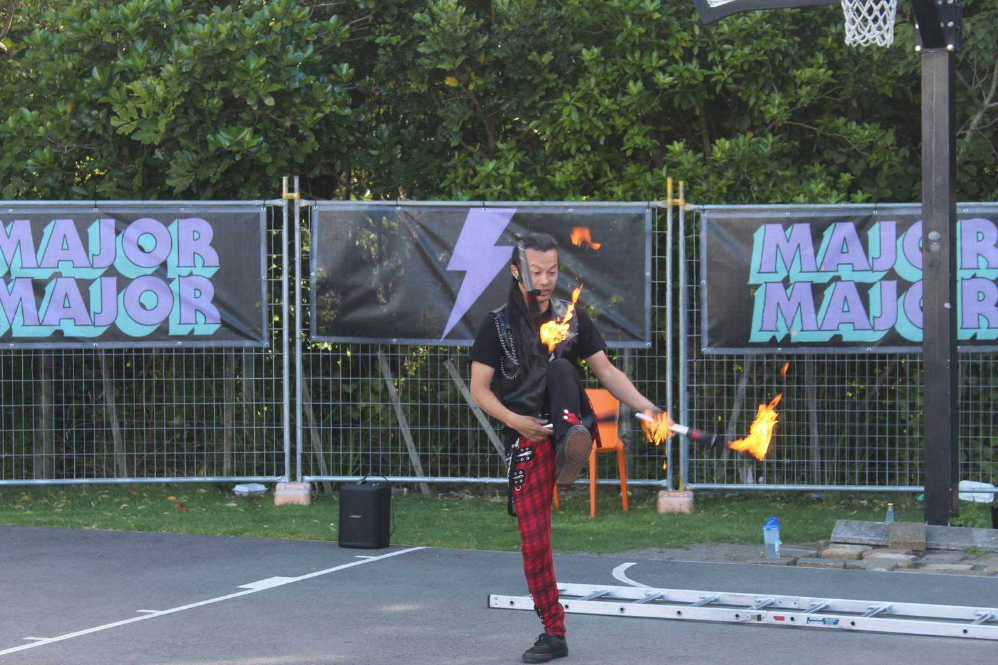 Kozo Kaos entertained the crowd with fire juggling. Photo / Alyssa Smith