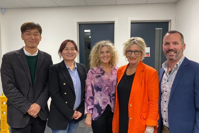 Tauranga Korean Times director Hyun Taek Yang (left), co-director Olive Fitzjohn, Greenpark school international director Lynne Mossop, Tauranga Boys’ College international director Annette Roff and Mount Maunganui Primary School international director Damien Harris. Photo: Ayla Yeoman