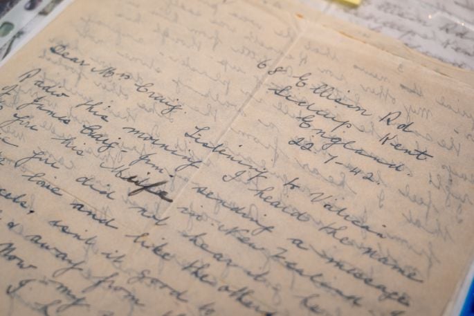 The letter written by Mrs H.M. (May) Shorey in England to Robyn Molloy’s mother. Photo/ David Hall