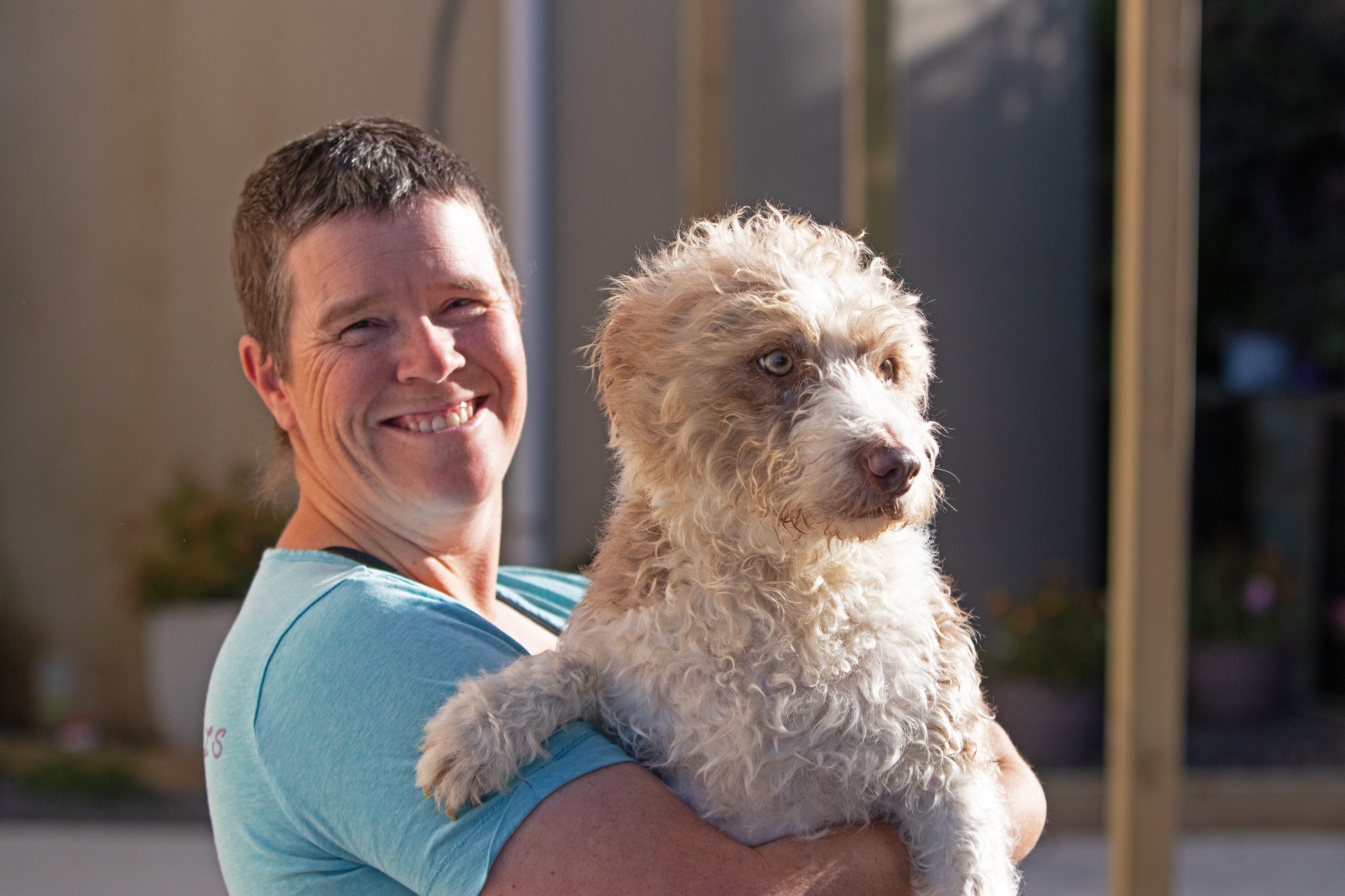 Katrina Pearson with Bodie, a half-Pitbull half-Maltese mix. Photo / Bob Tulloch