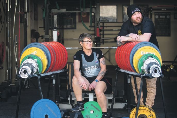 Karen Humphreys in the gym in
Judea with her coach, Mike Jones. John Borren.