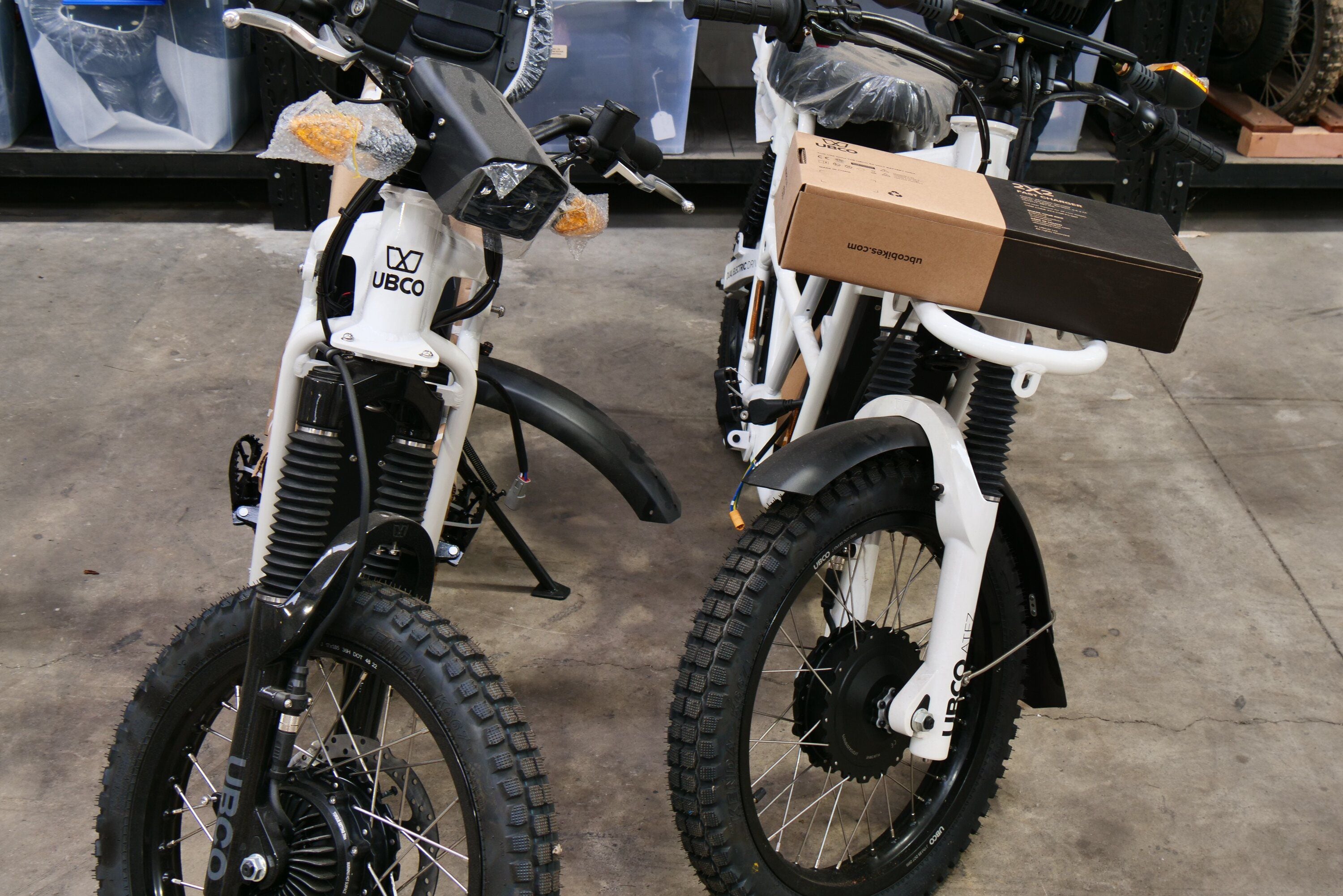 Some of the electric bikes at UBCO Bikes. Photo / Tom Eley