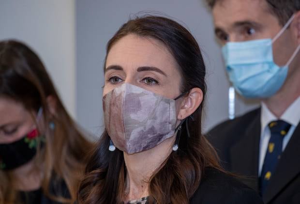 Prime Minister Jacinda Ardern wearing a mask during her visit to the Malaghan Institute of Medical Research in Wellington on August 27. Photo / Mark Mitchell