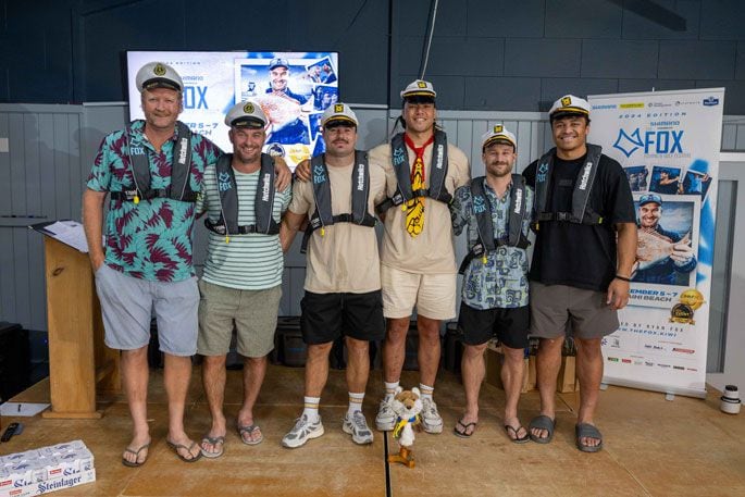 Celebrity skippers Eric Murrya, Ryan Fox, Kurt Eklund, Naitoa Ah Kuoi, Dylan Schmidt and Caleb Clarke at The Fox. Photo / Jamie Troughton/Dscribe Media