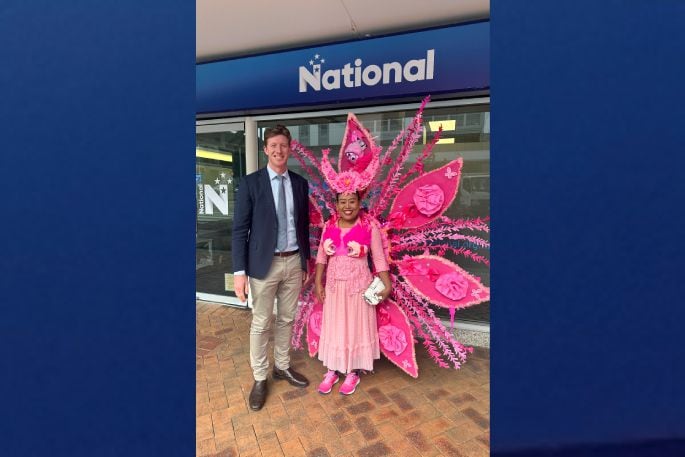 Tauranga MP Sam Uffindell with a Tauranga Hot Pink Walk participant.  