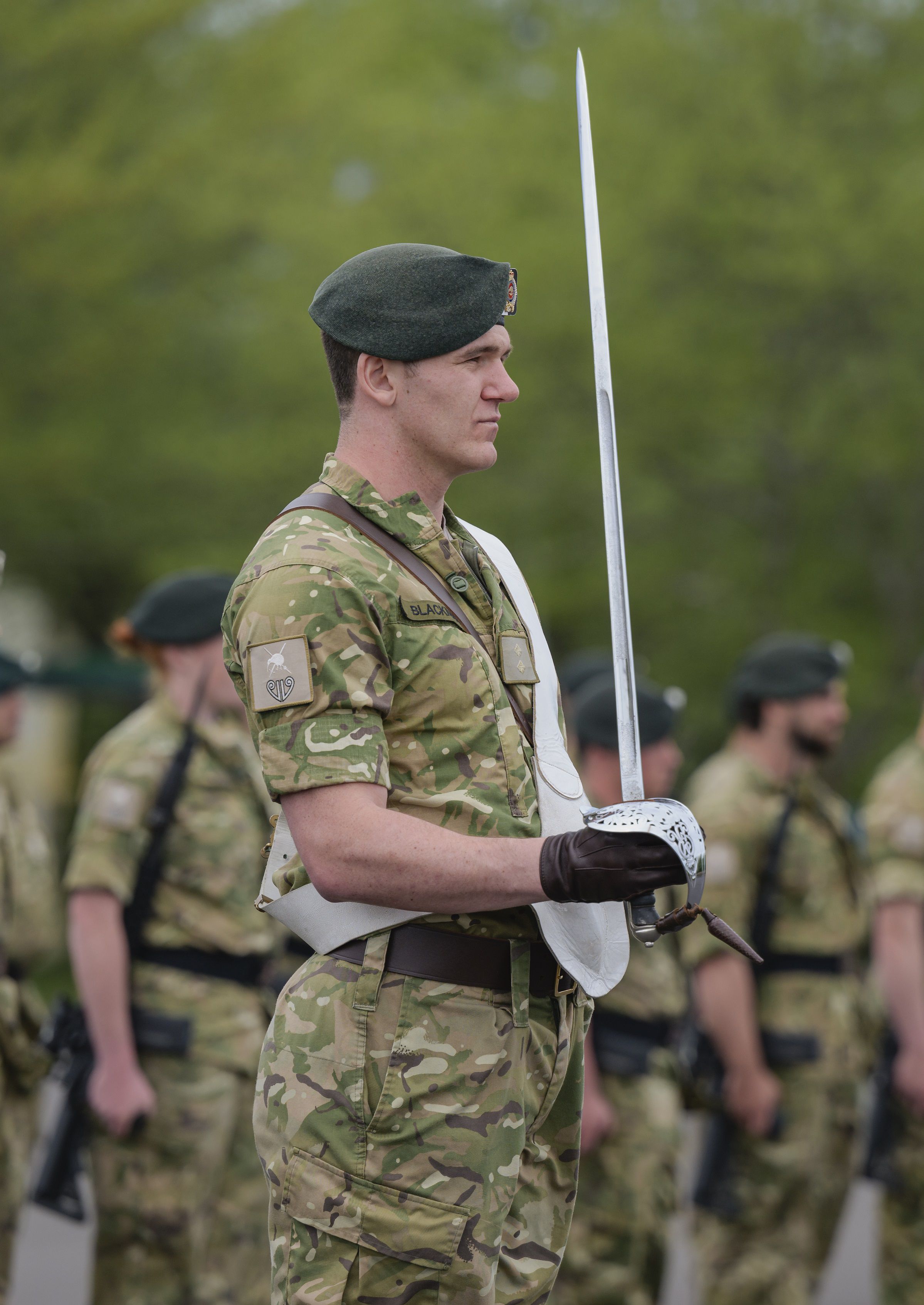 Lieutenant Zane Blackman rehearses ahead of the change of colours parade.