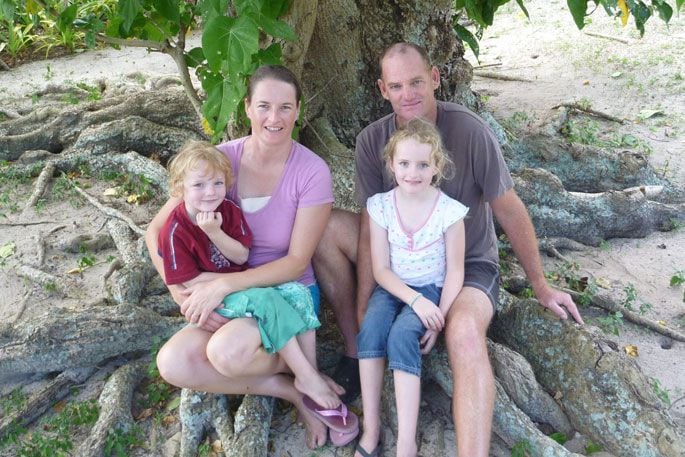 Trish Knox, her late husband Andrew, and their young children Samuel Knox and Naomi Knoxin Tonga. Photo: supplied.