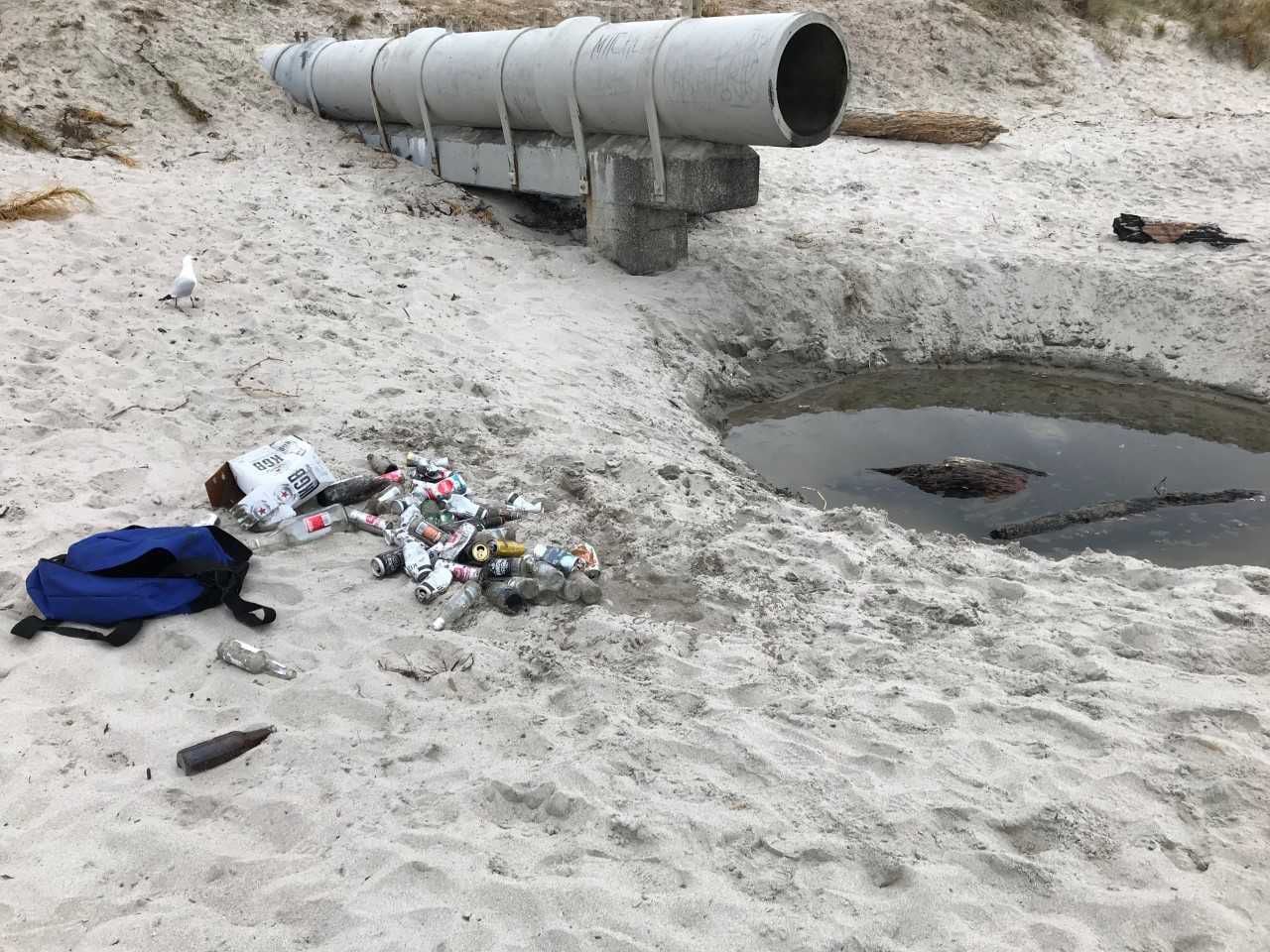 Remnants of a beach party at Omanu Beach in 2020.