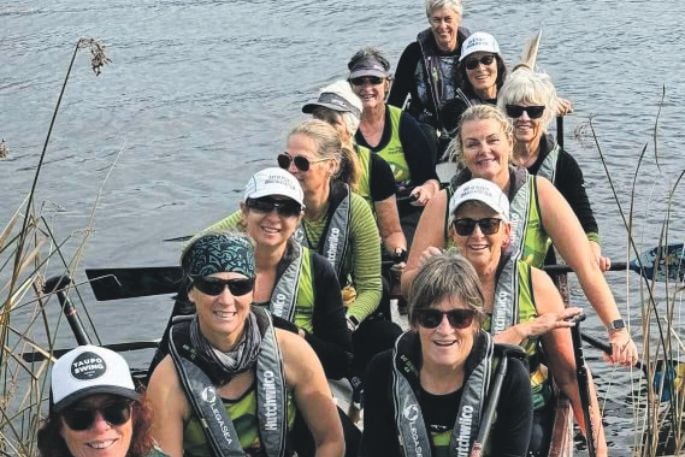 The Bay Dragons, the club’s women’s team
of 14 paddlers, is competing in the world
championships too. Photo: supplied.