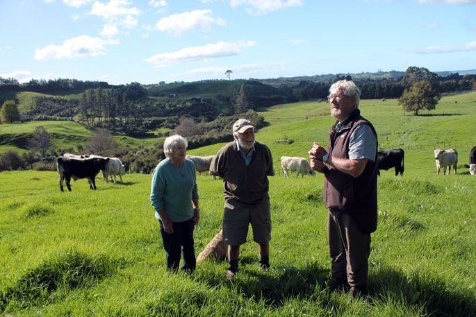 MaryAnne and Rod Calver with Lawrie Donald at his property, Aberfeldy, just north of Katikati. Photo: Debbie Griffiths.