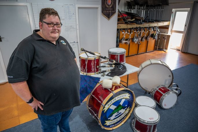 Bay of Plenty Pipes & Drums Pipe Band pipe major Damian Hodgetts said whether you’re an experienced drummer looking to get back into it or a complete beginner eager to learn, his band is keen for you to join them. photo: David Hall