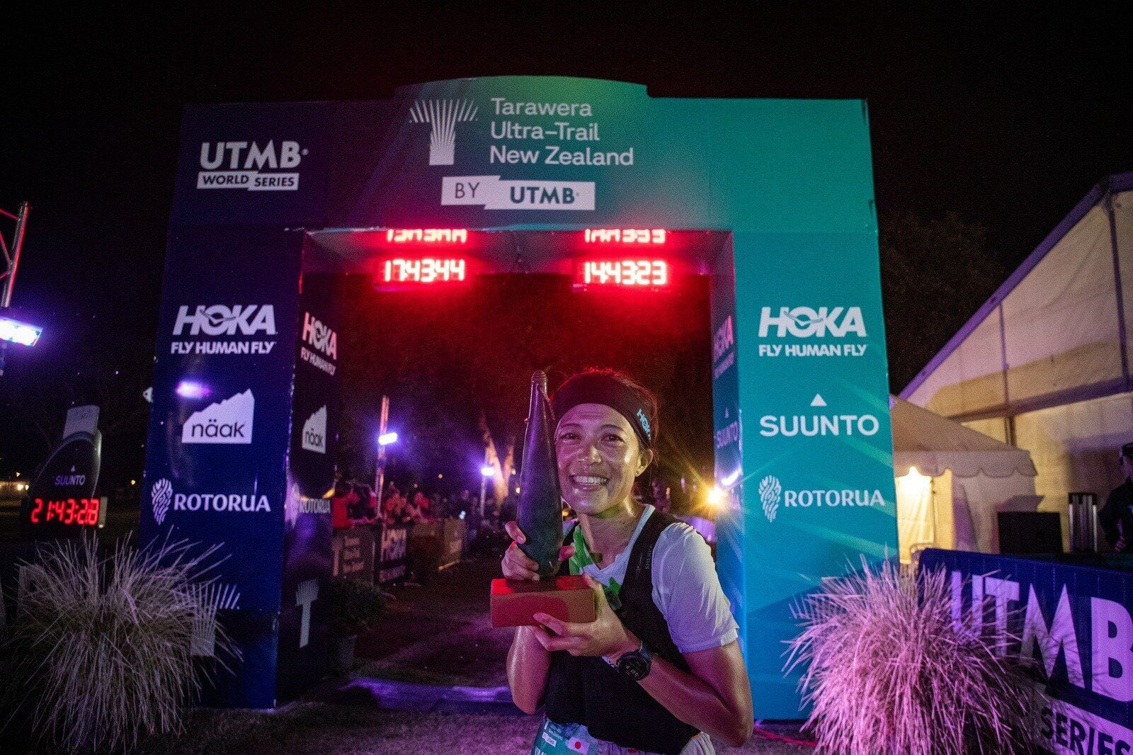  Japan’s Kimino Miyazaki wins the 100-mile race at Tarawera Ultra-Trail by UTMB on her third attempt. Photo / Tim Bardsley-Smith