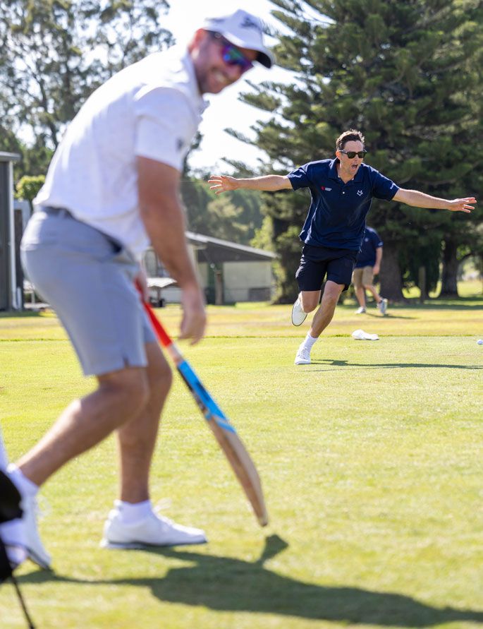 Trent Boult skittles tournament host Ryan Fox with a taped-up tennis ball at The Fox on Saturday. Photo / Jamie Troughton/Dscribe Mediay