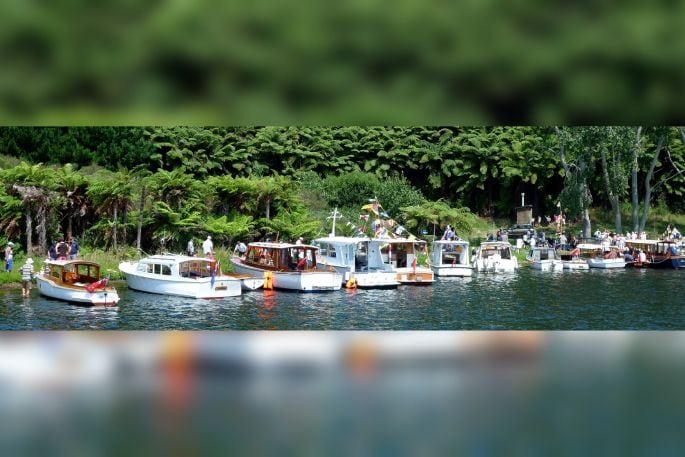 Boats lined up ready for the picnic.