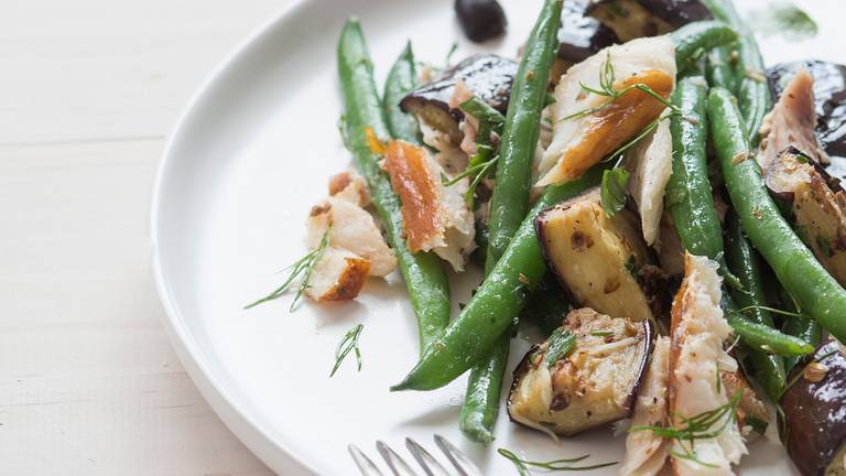 Smoked fish, eggplant and green bean salad NZ Herald