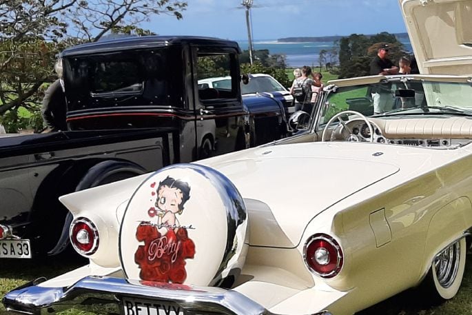 Beautiful cars and expansive views of Tauranga harbour – what more could you ask for at Athenree Homestead’s upcoming Classic Car Day. Photo: supplied.