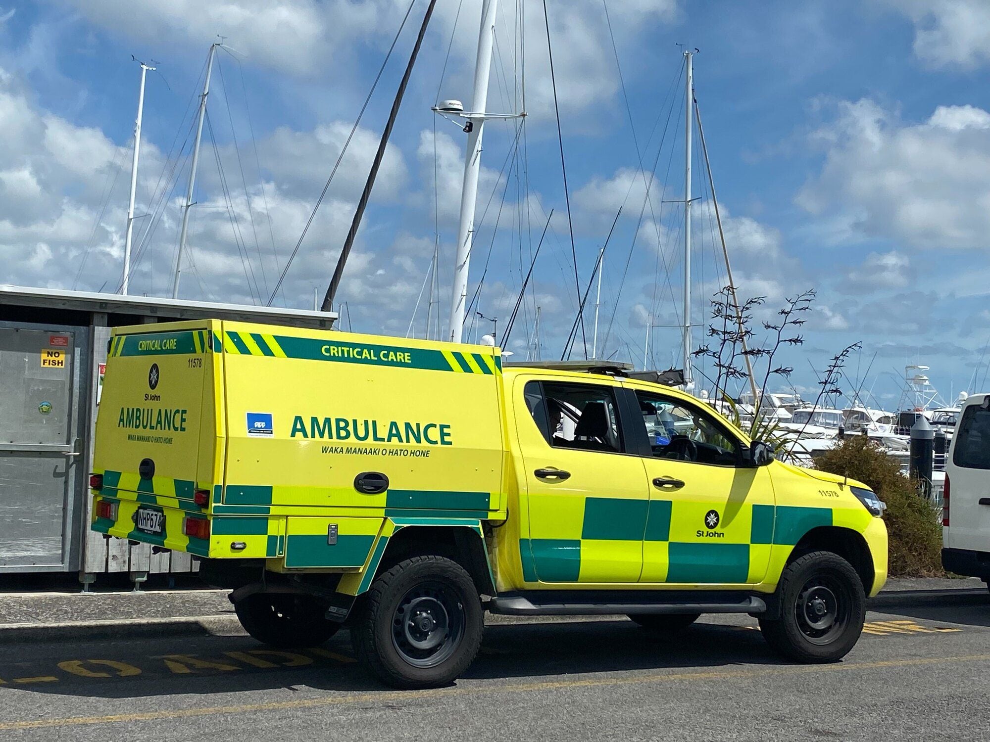  Police and ambulance responded to a water-related incident at Sulphur Point Marina today. Pier G was closed to the public. Photo / Rosalie Liddle Crawford