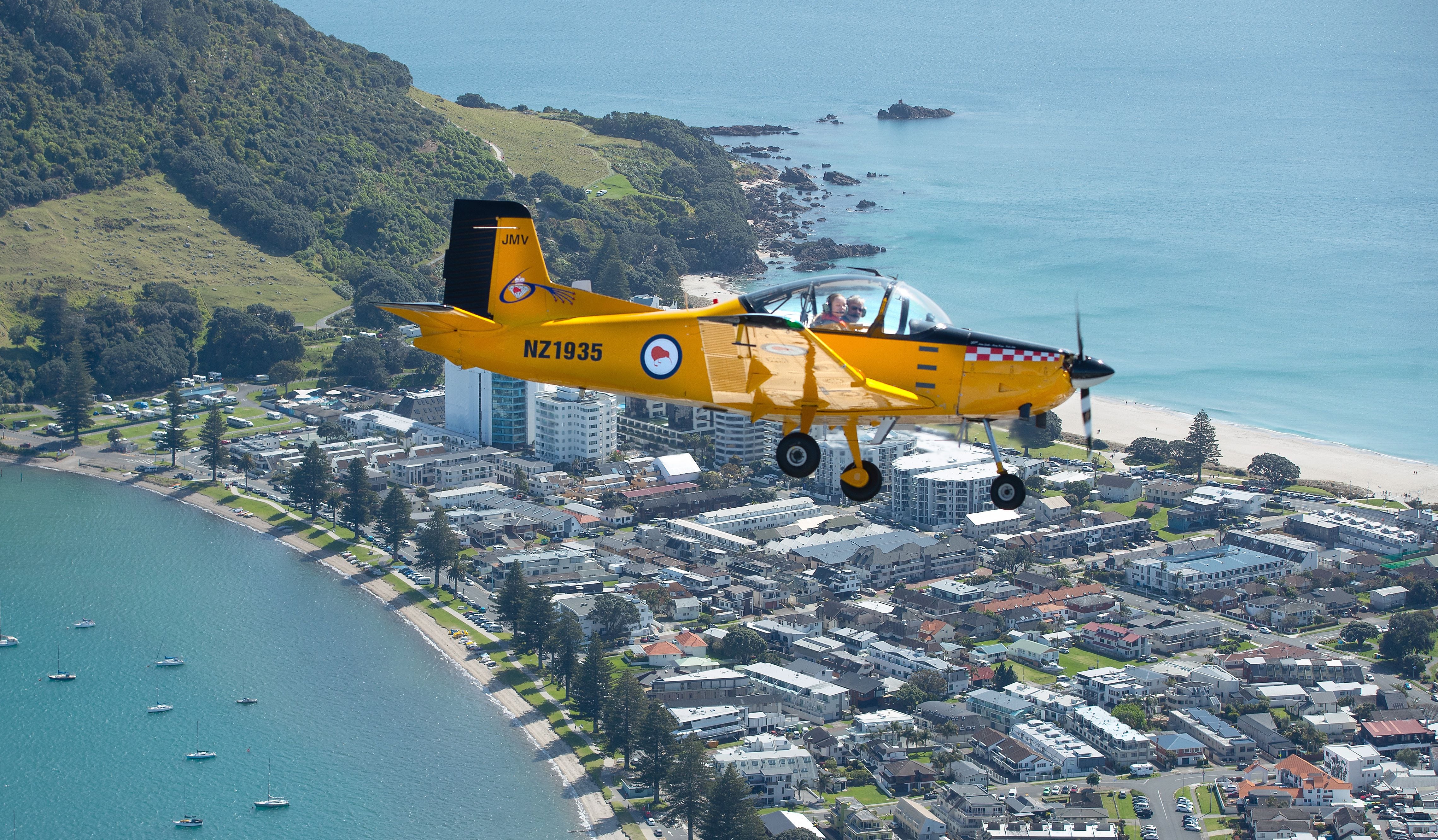 Weekend Sun reporter Ayla Yeoman with pilot Keith Adair on the Classic Flyers CT4 Adventure Flight. Photo: John Borren.