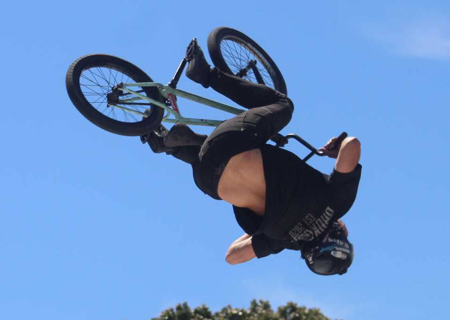 BMX rider Tyrell Taylor performed some tricks at the 2023 New Zealand Tattoo and Art Festival. Photo / Alyssa Smith