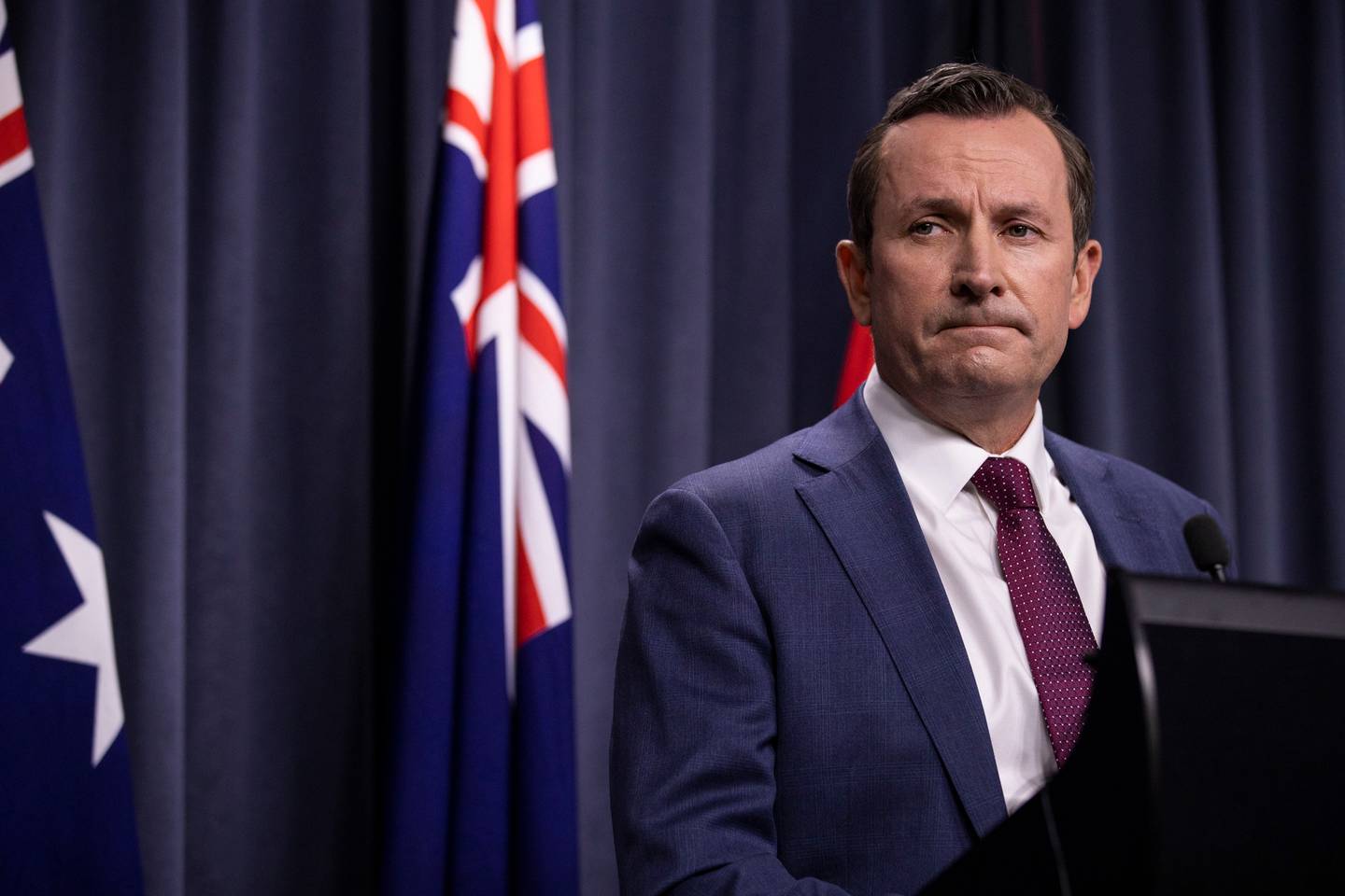 Western Australian Premier Mark McGowan speaks to the media during a press conference. Photo / Getty Images