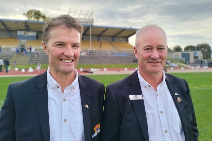 Canterbury Rugby board member Michael Lay and Canterbury Rugby CEO Tony Smail. Photo: Rosalie Liddle Crawford.