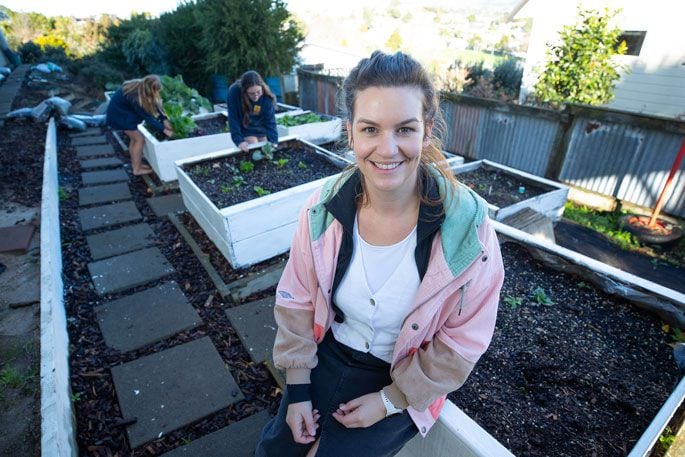 Teacher-in-charge Jane Foster introduced the food garden to Ōtūmoetai Primary students earlier this year. Photo: John Borren.