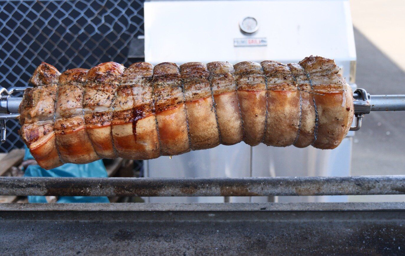  Rolled Pork shoulder, slowly cooking away ahead of a barbecue tutorial earlier in the day.