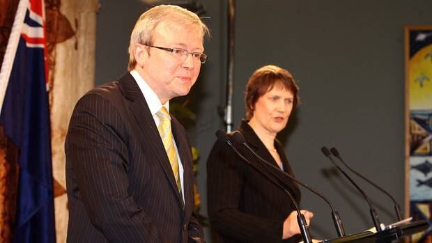 Former Australian Prime Minister Kevin Rudd (left) with former New Zealand Prime Minster Helen Clark in 2008. Photo / File