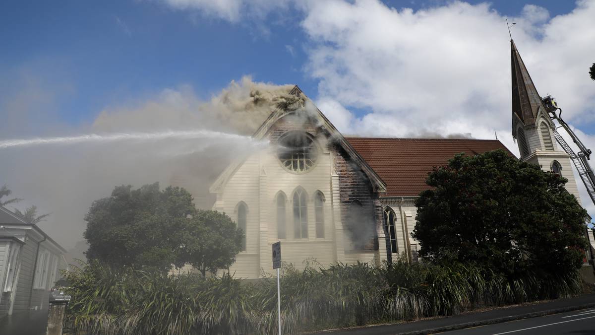 Fire in the historic St. Stephen Presbyterian Church in Jervois Road, Ponsonby, Oakland Church
