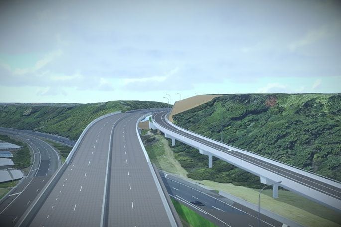 An artist's impression of the new highway and bridge connection.