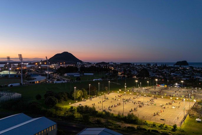 An aerial view of Mount Maunganui during this year's Zespri AIMS Games. Photo / Jamie Troughotn/Dscribe Media