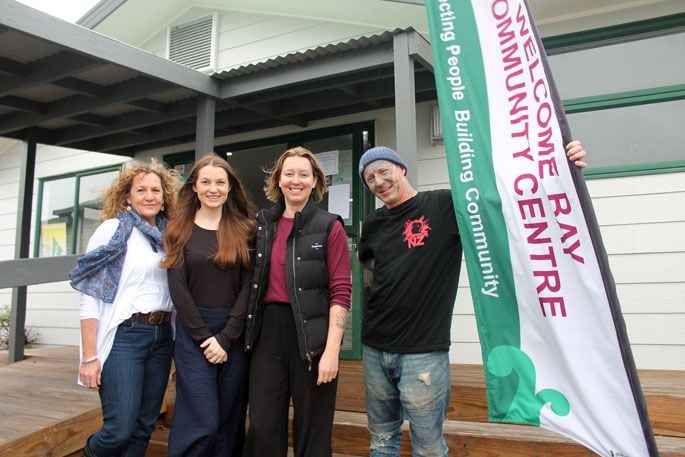 Welcome Bay Community Centre contract counsellor Karen Waddicor (left), peer support kaimahi Anna Drysdale, centre manager Sacha Harwood with Tat24food co-ordinator BJ (Baz) Black. Photo / Debbie Griffiths