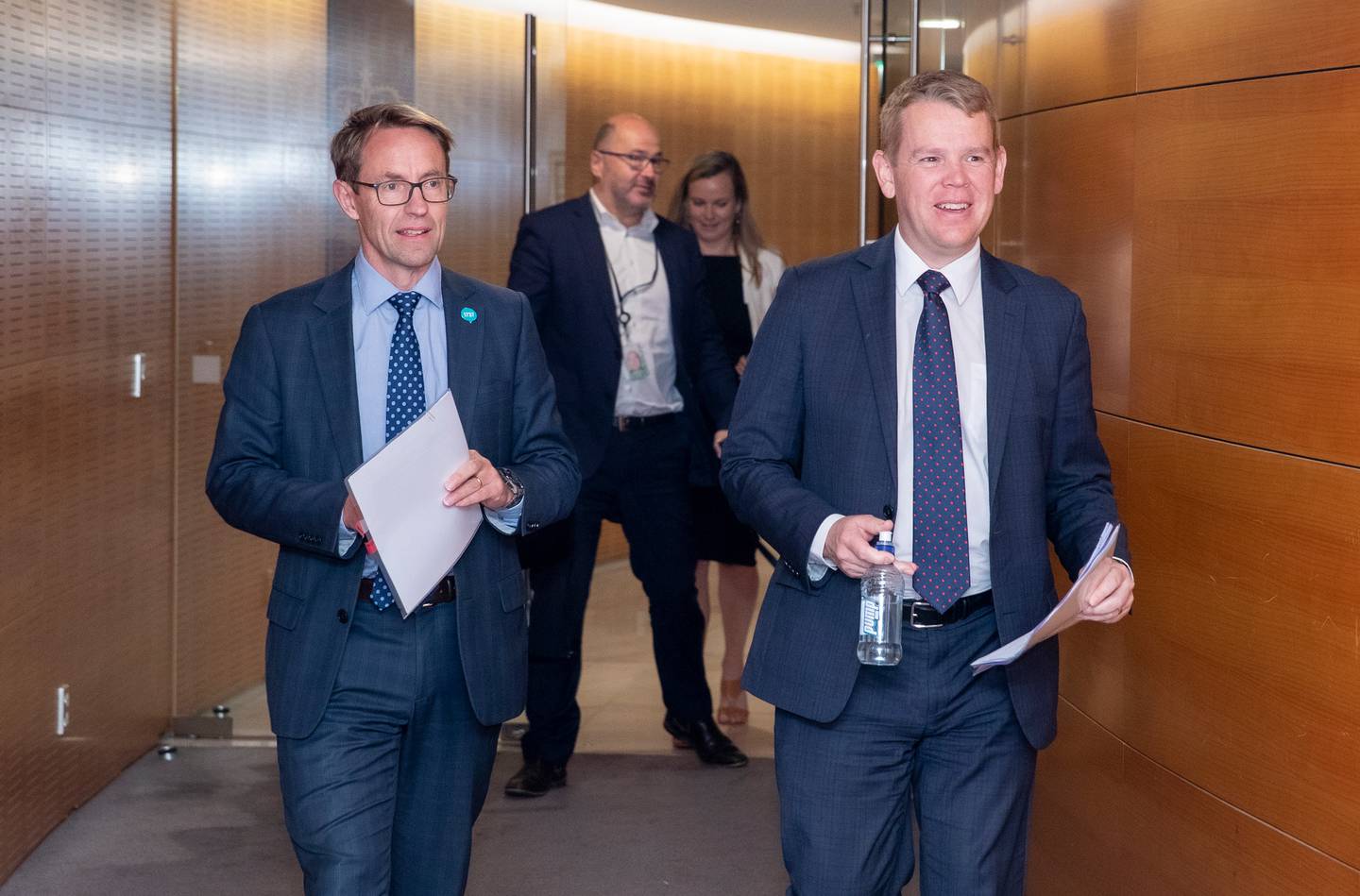 Director-general of health Dr Ashley Bloomfield and Covid Response Minister Chris Hipkins arrive for their Covid-19 summer resurgence response plan briefing last month. Photo / Mark Mitchell