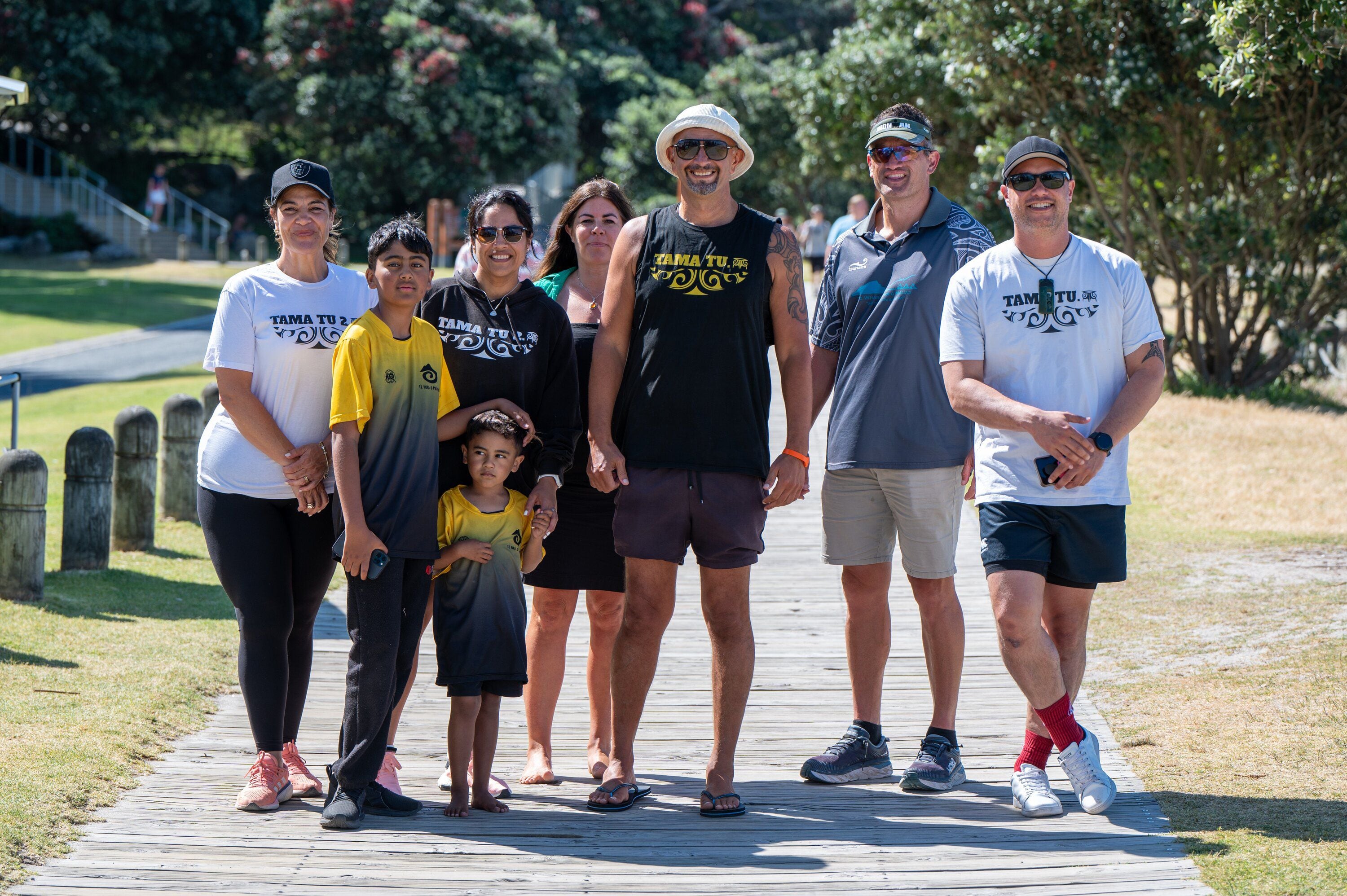 Hemi Rolleston and some of the Tama Tu wellness group who will be climbing Mauao. Photo / David Hall