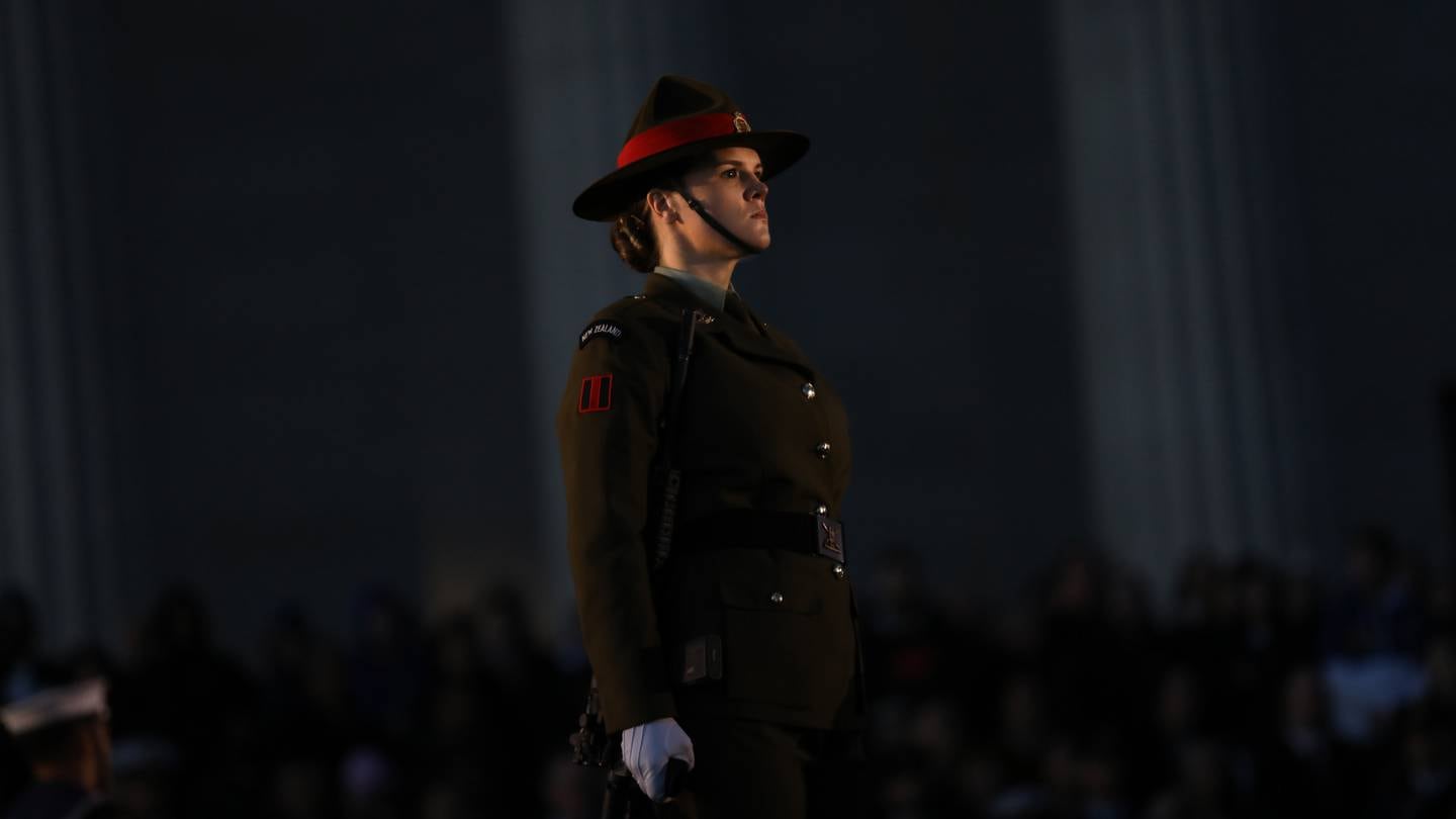 A solider at Auckland's Dawn Service held at the Auckland War Memorial Museum. Photo / Hayden Woodward