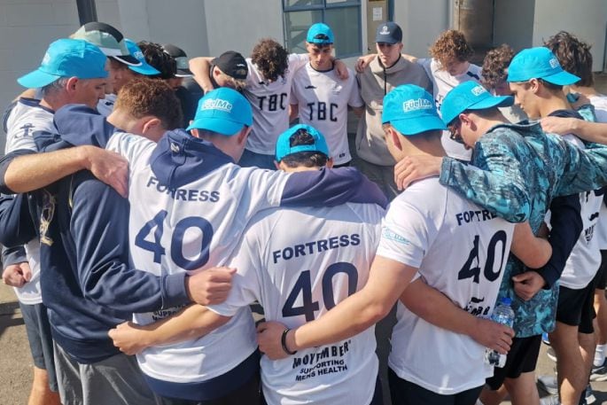 Tauranga Boys' College 2024 and 2023 prefects complete the Fortress 40 Challenge. Photo / Supplied