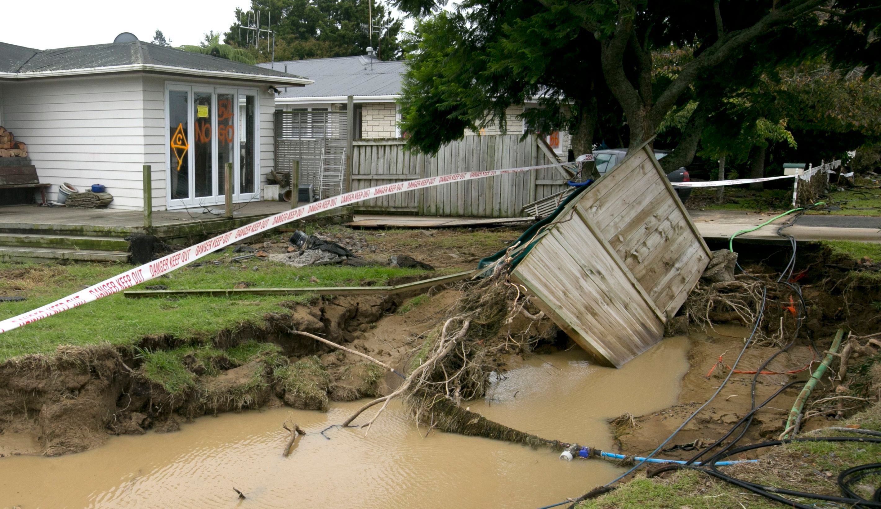 Some of the worst damage done to houses by the flooding in Edgecumbe on   April 12, 2017. Photo / Alan Gibson


