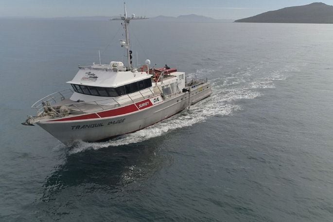 Survey boat MV Tranquil Image conducts surveys of the seafloor.  Photo/Discovery Marine Ltd.