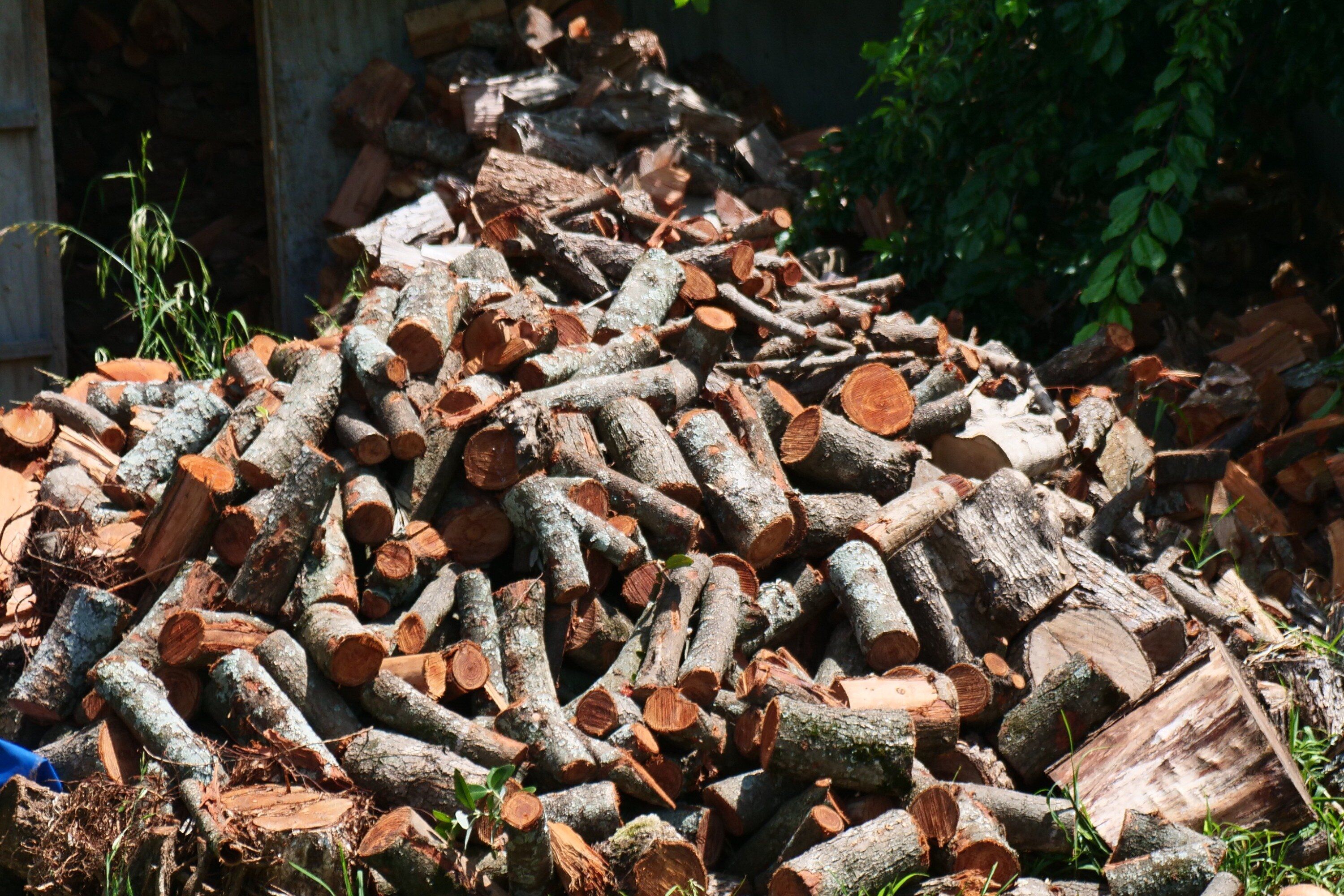 A big stack of wood at Mike Jefferies' home base.