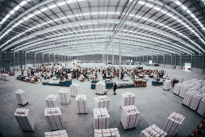 Volunteers packing Christmas Boxes in Auckland in 2023. 