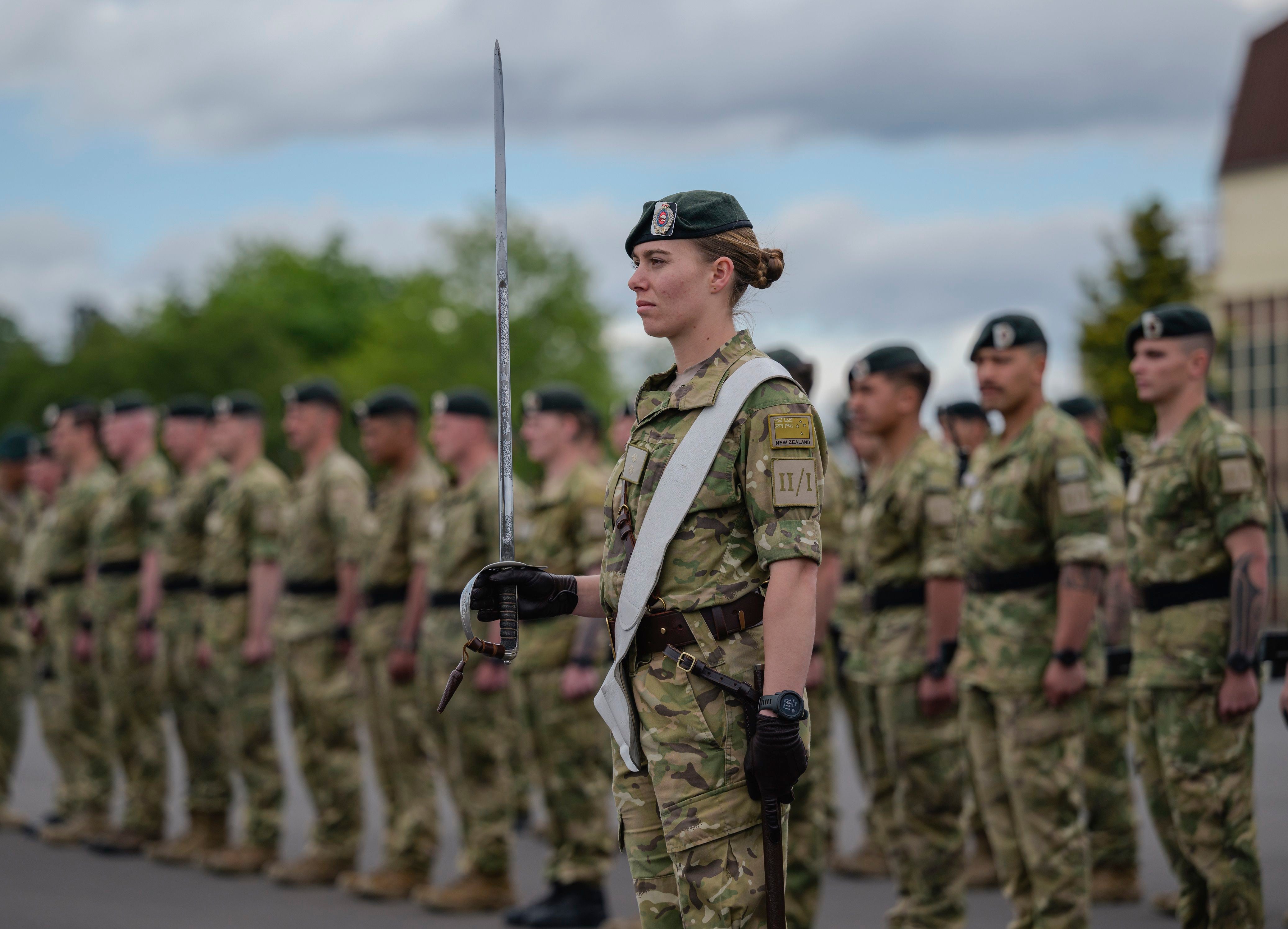 Lieutenant Mikayla Bigwood, of Tauranga, prepares for the colour ceremony.  