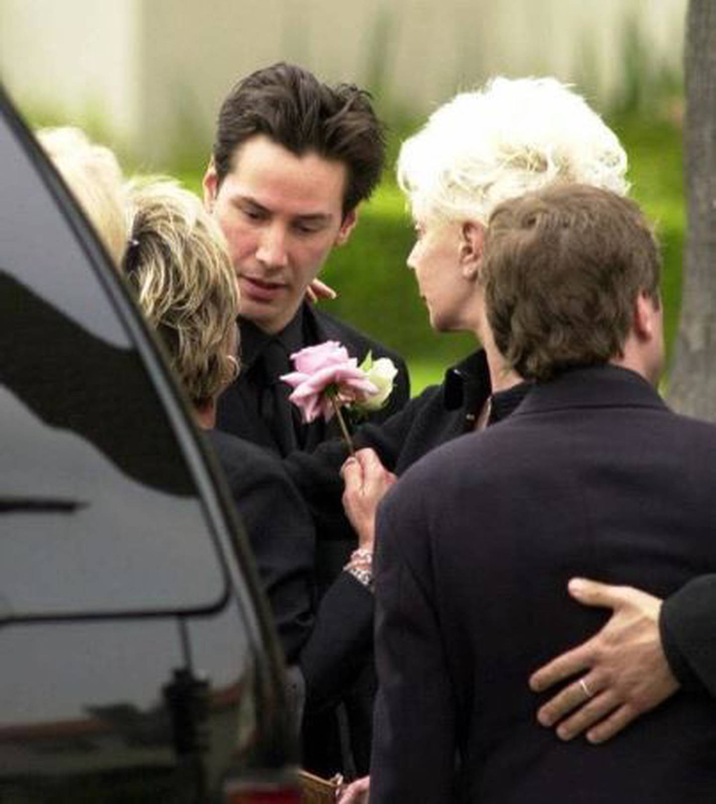 Keanu Reeves at the funeral of his partner Jennifer Syme who was killed in road accident. Photo / News Limited