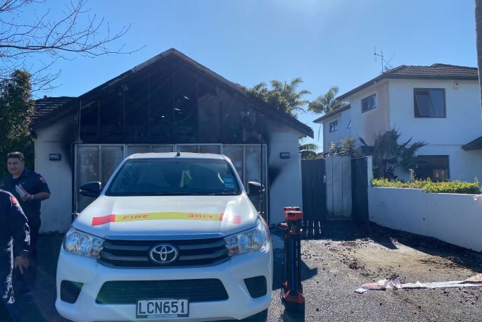 An exterior view of the house the morning after the fire. Photo: Ayla Yeoman