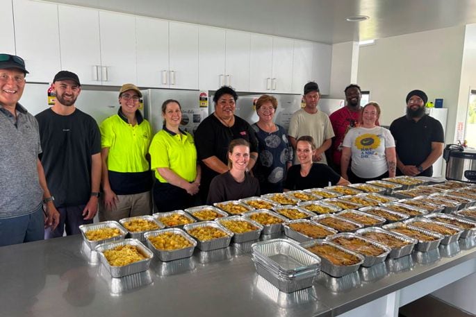 Baygold staff with the meals they made to pass on to Te Puke High School through Kura Kai.