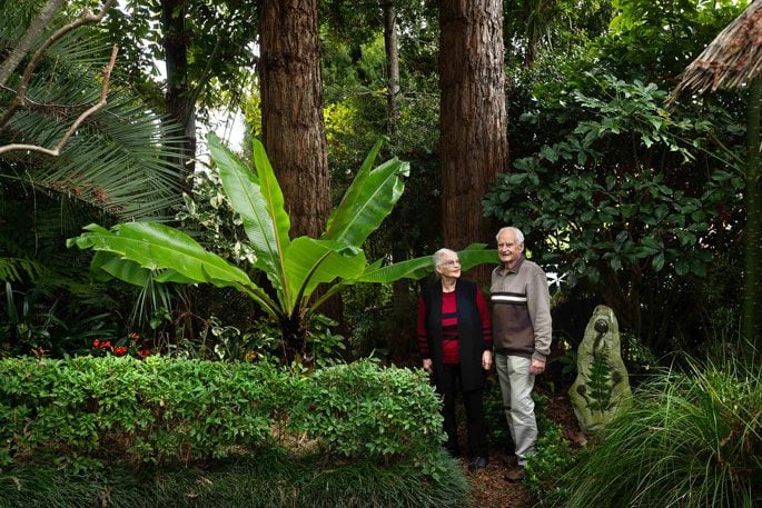 Ron and Pat Howie enjoying their magnificent garden. Photo: John Borren.