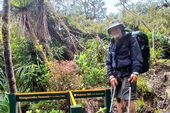 Duncan Smith, 79, at the Makene Rd Junction on Te Araroa Trail.  